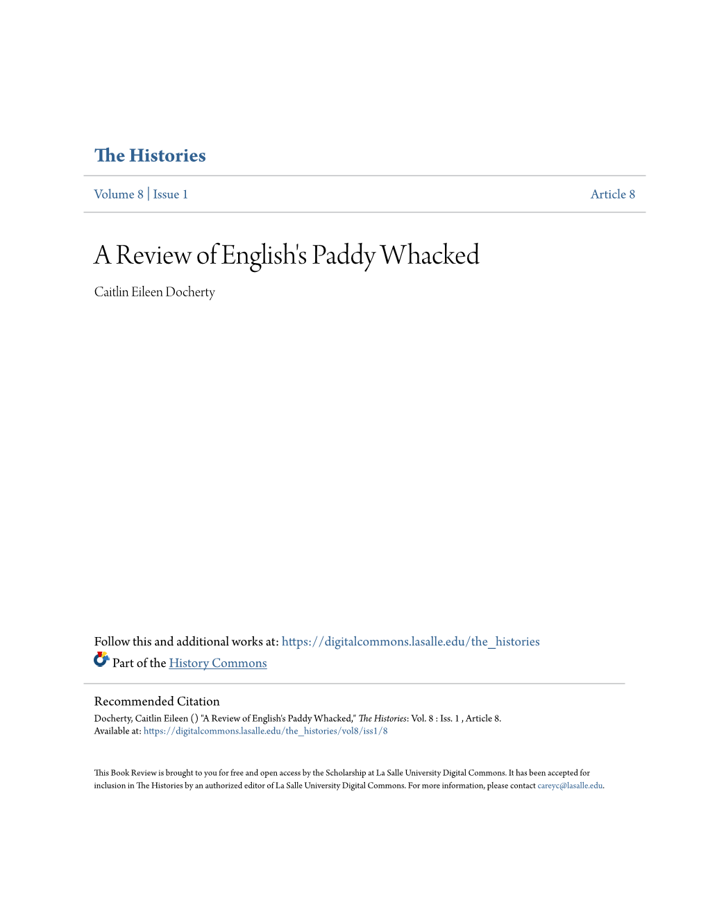 A Review of English's Paddy Whacked Caitlin Eileen Docherty