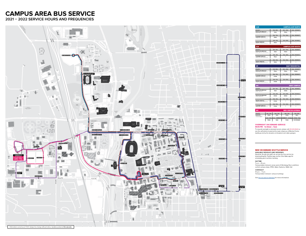 Campus Area Bus Service 2021 – 2022 Service Hours and Frequencies