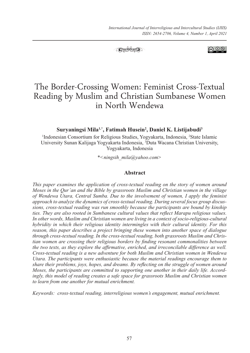 Feminist Cross-Textual Reading by Muslim and Christian Sumbanese Women in North Wendewa