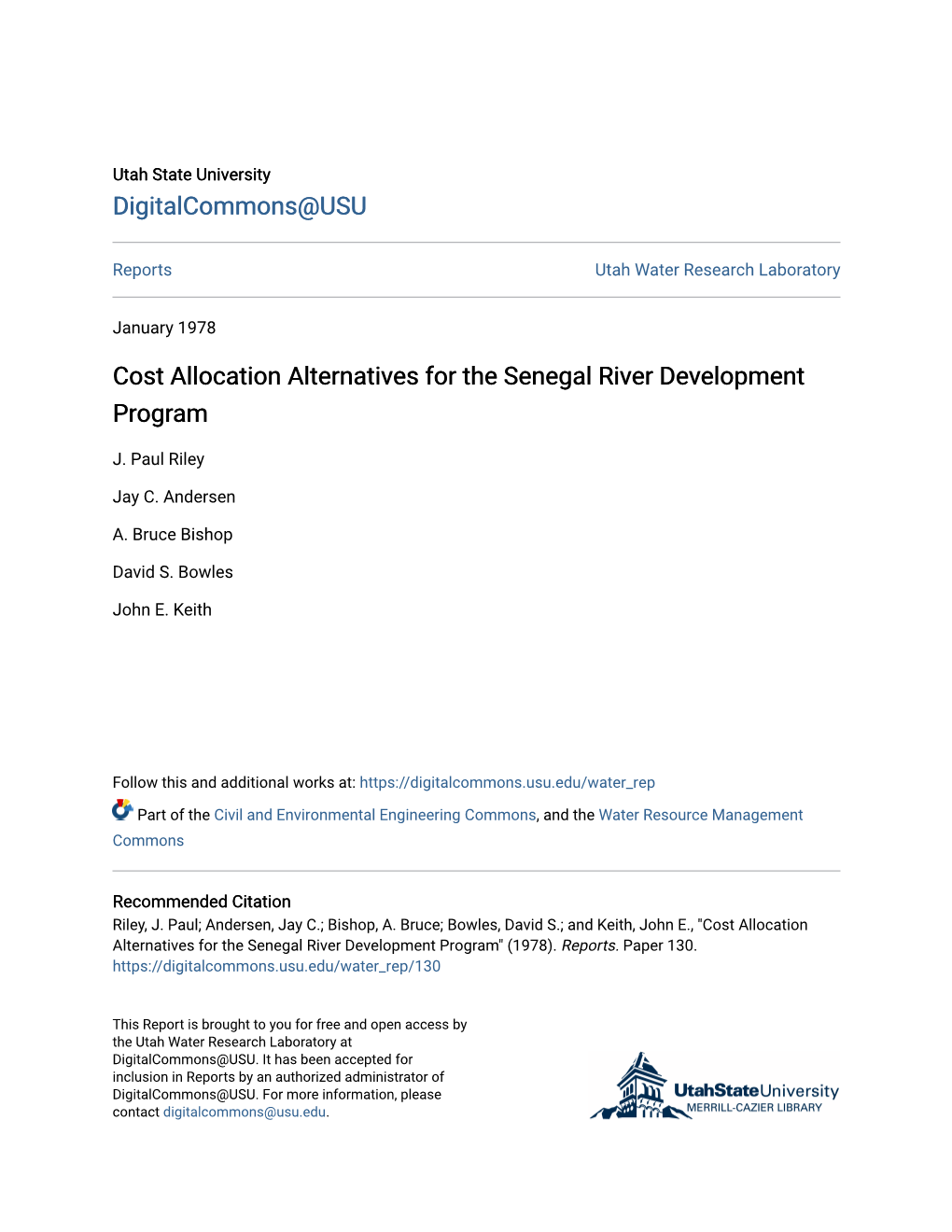 Cost Allocation Alternatives for the Senegal River Development Program