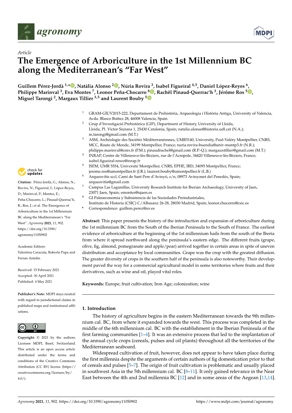 The Emergence of Arboriculture in the 1St Millennium BC Along the Mediterranean's “Far West”