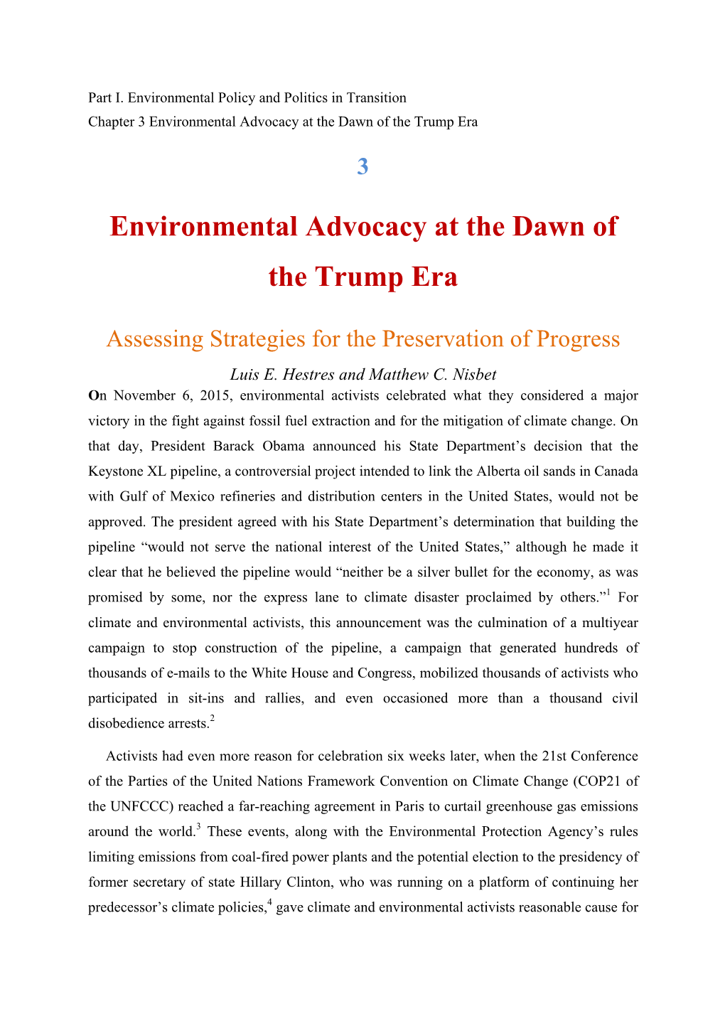 Environmental Advocacy at the Dawn of the Trump Era
