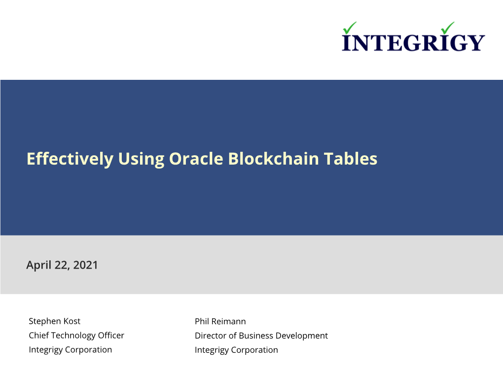 Effectively Using Oracle Blockchain Tables