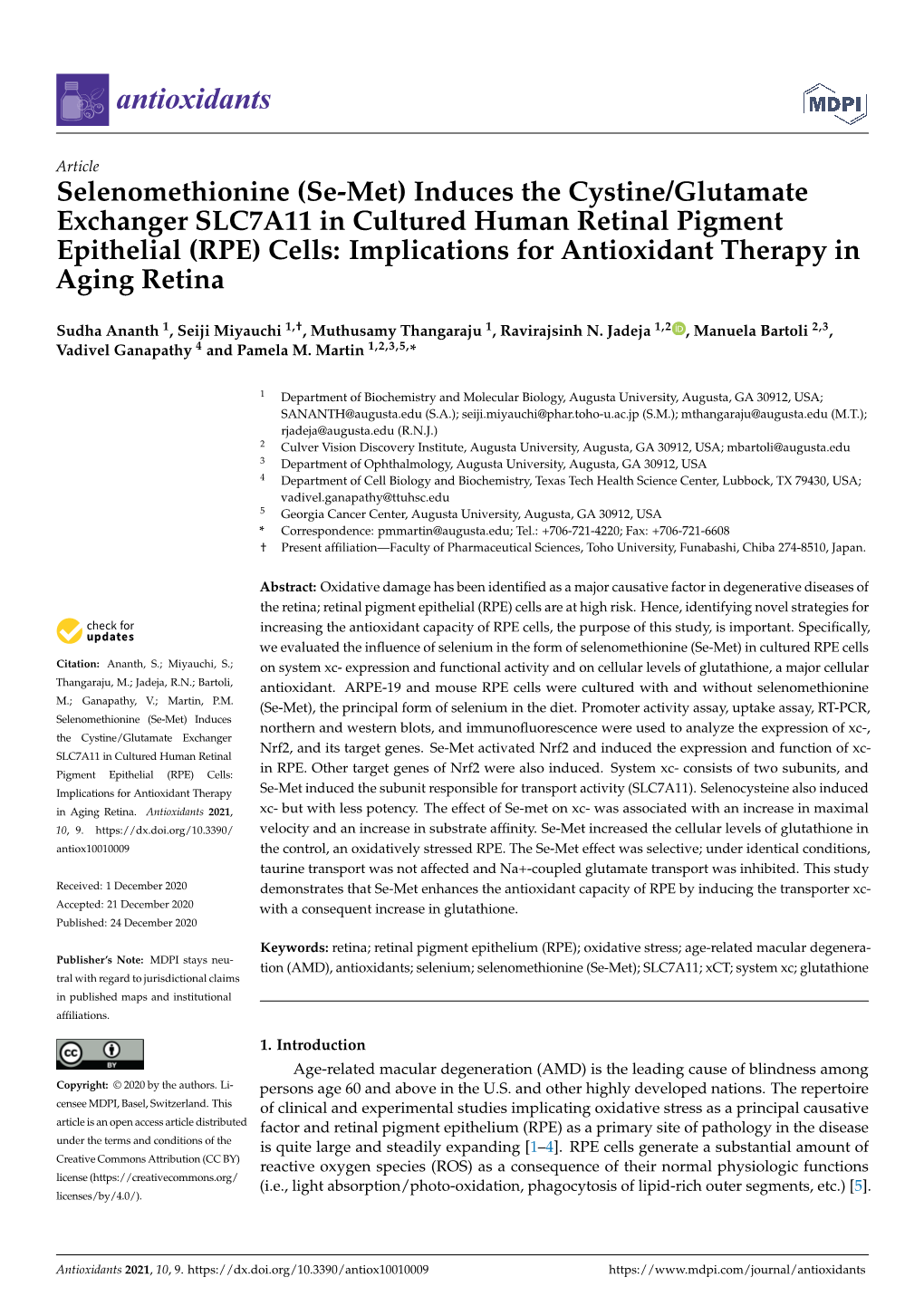 Selenomethionine (Se-Met) Induces the Cystine/Glutamate Exchanger