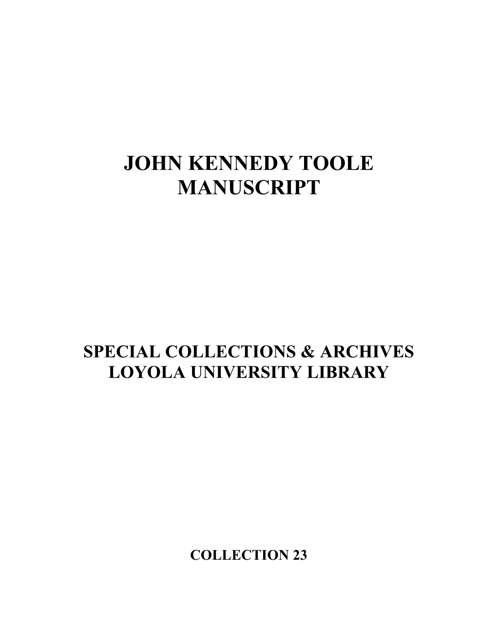 John Kennedy Toole Manuscript