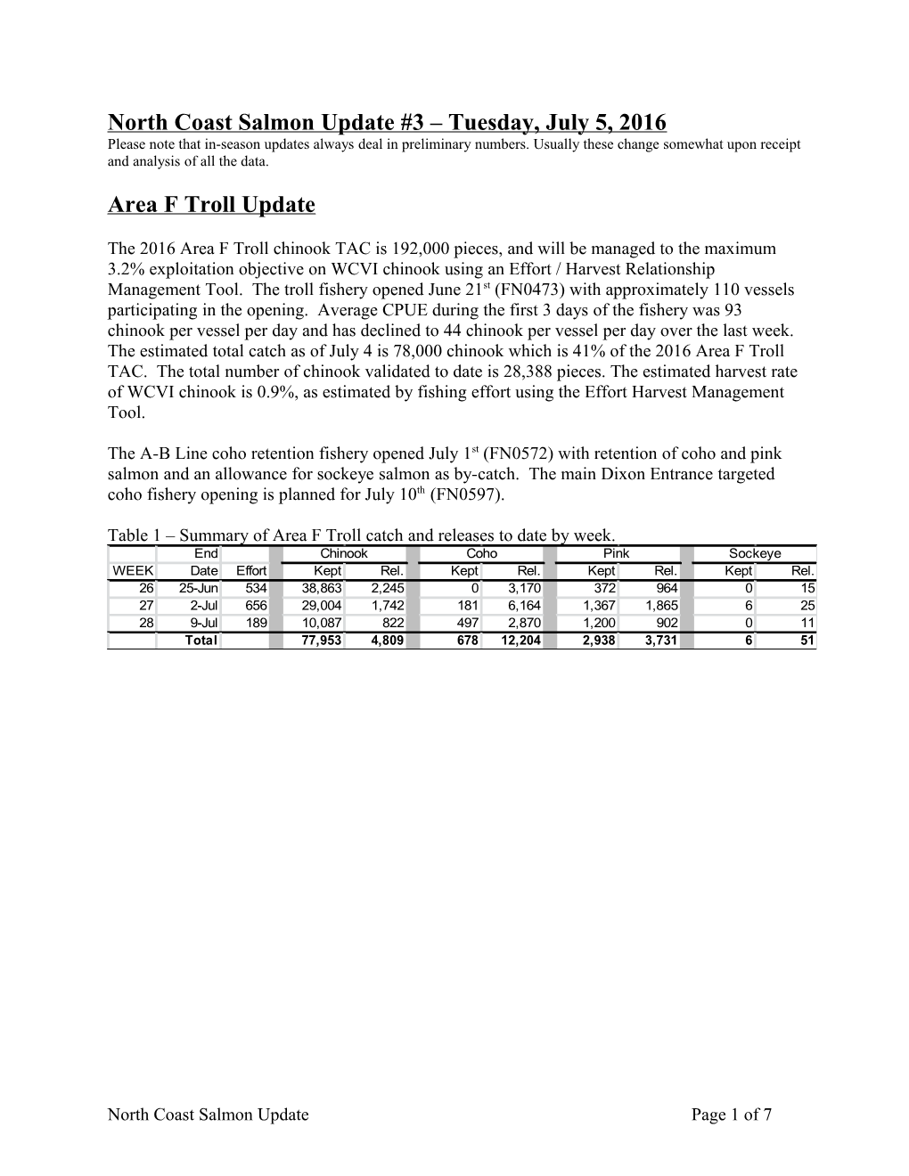 North Coast Salmon Update June 1, 2006