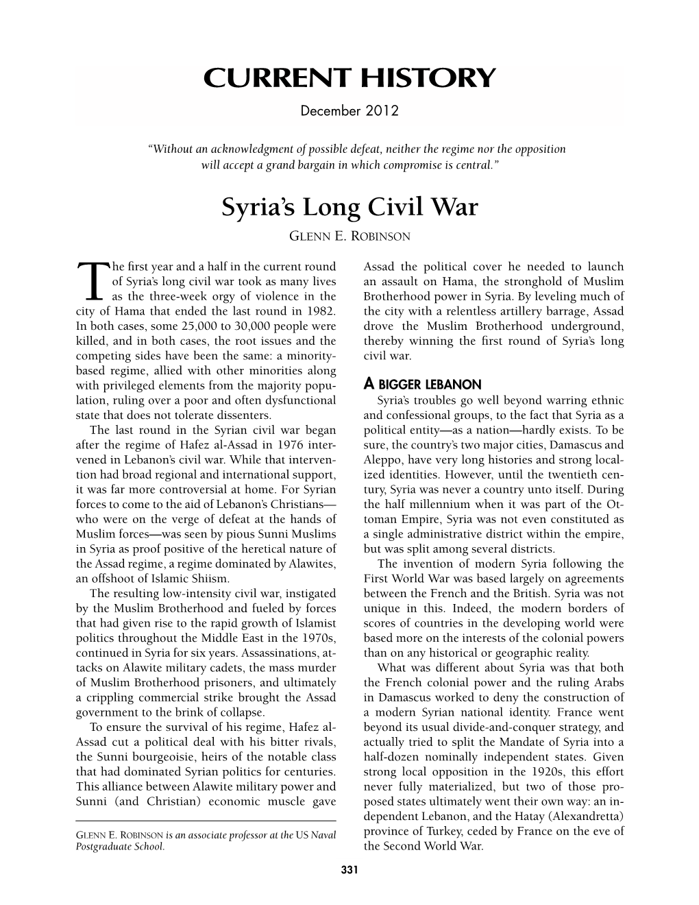 Syria's Long Civil War CURRENT HISTORY