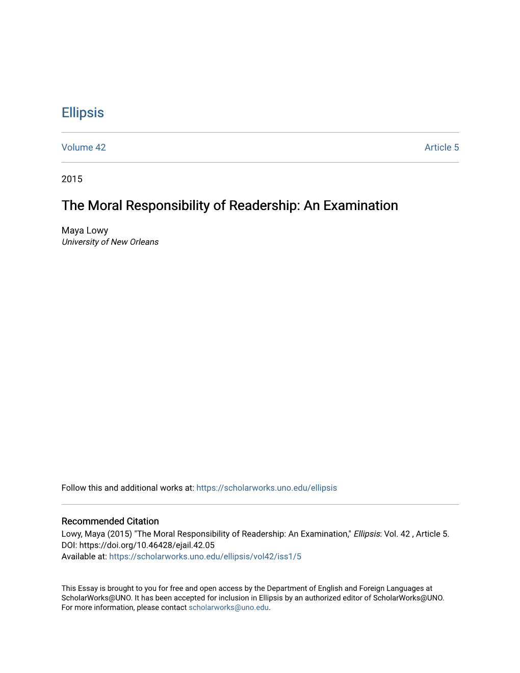 The Moral Responsibility of Readership: an Examination