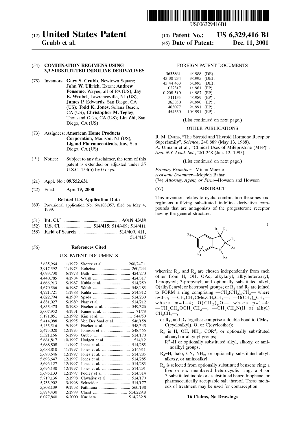 (12) United States Patent (10) Patent No.: US 6,329,416 B1 Grubb Et Al
