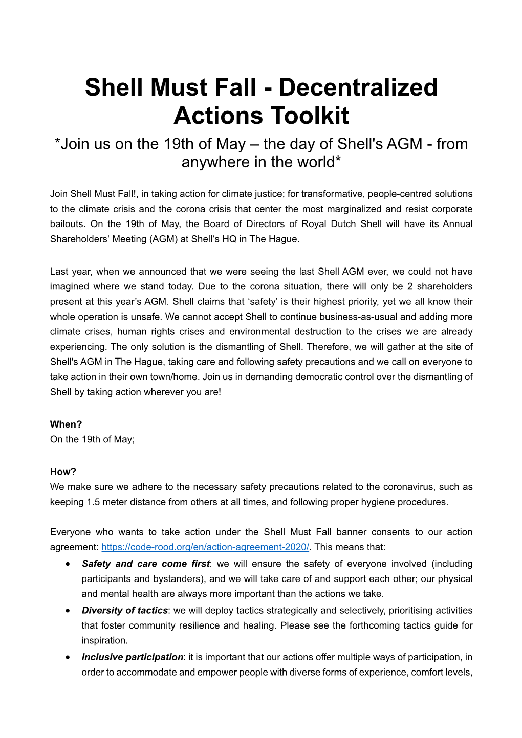 Shell Must Fall - Decentralized Actions Toolkit *Join Us on the 19Th of May – the Day of Shell's AGM - from Anywhere in the World*
