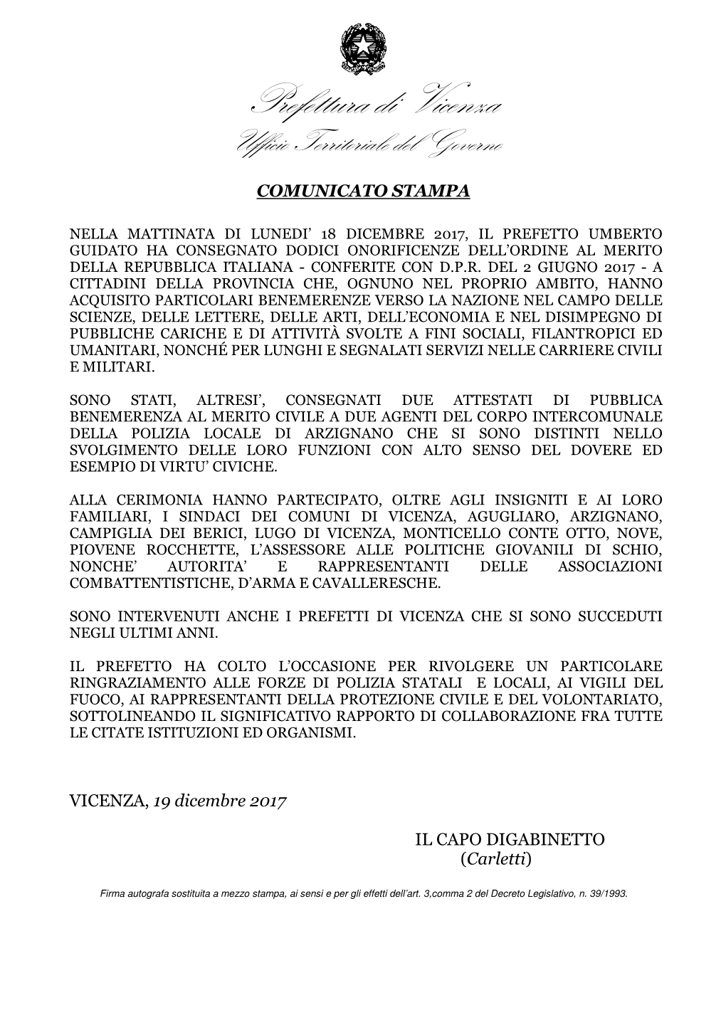 Prefettura Di Vicenza Ufficio Territoriale Del Governo