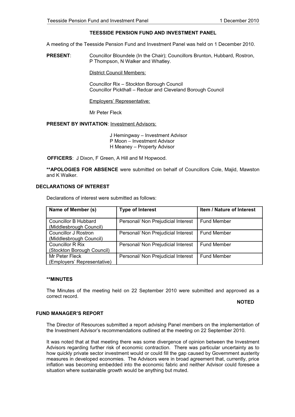 Teesside Pension Fund and Investment Panel