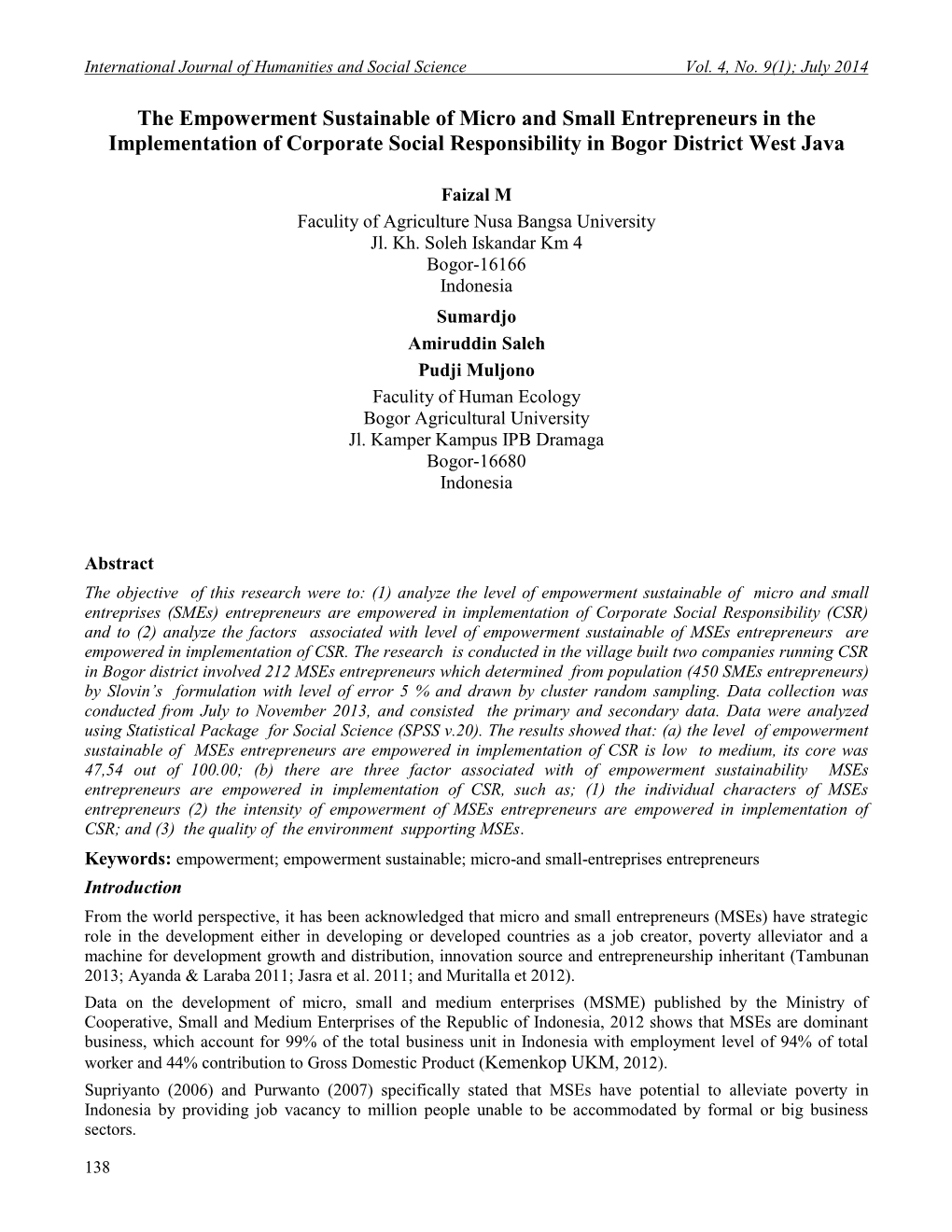 The Empowerment Sustainable of Micro and Small Entrepreneurs in the Implementation of Corporate Social Responsibility in Bogor District West Java