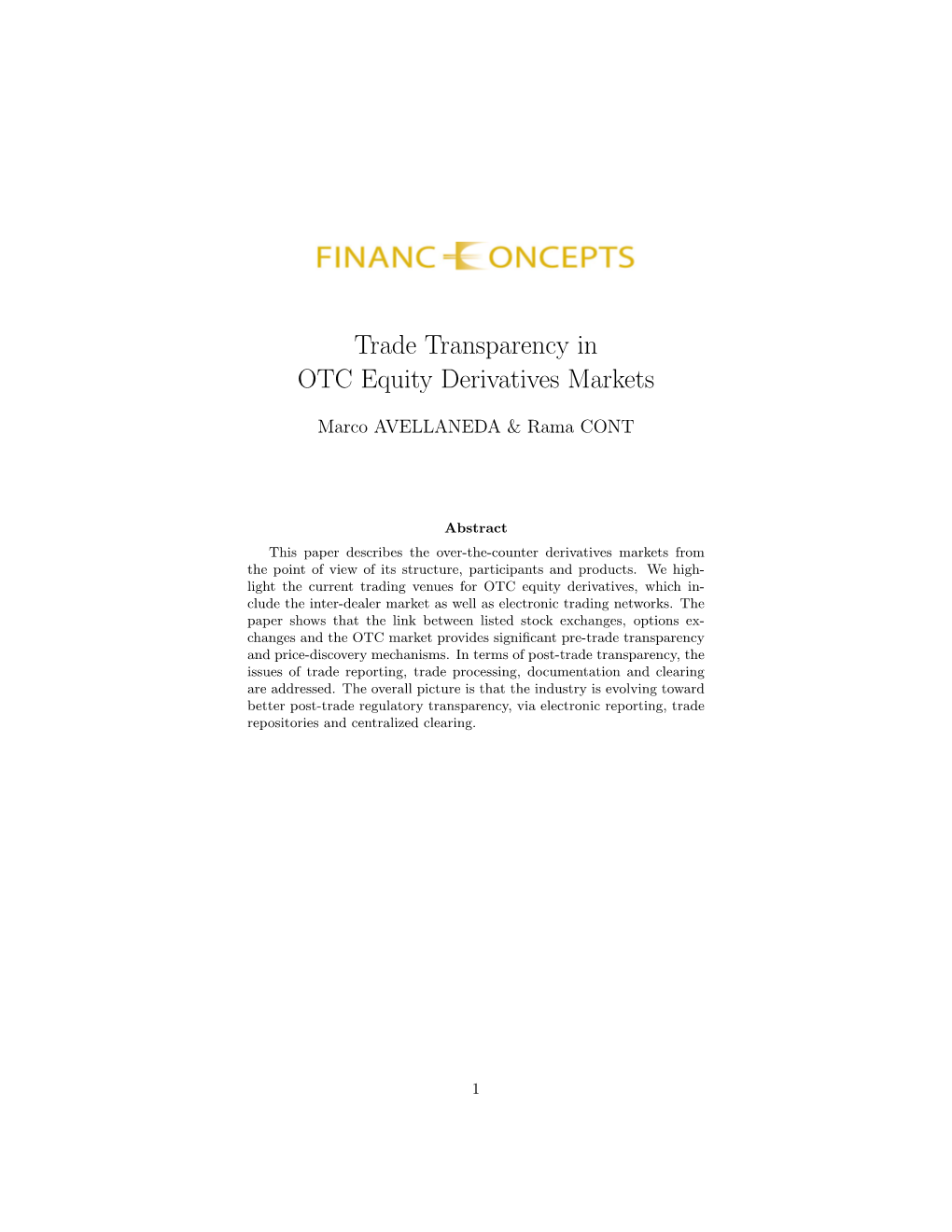 Trade Transparency in OTC Equity Derivatives Markets