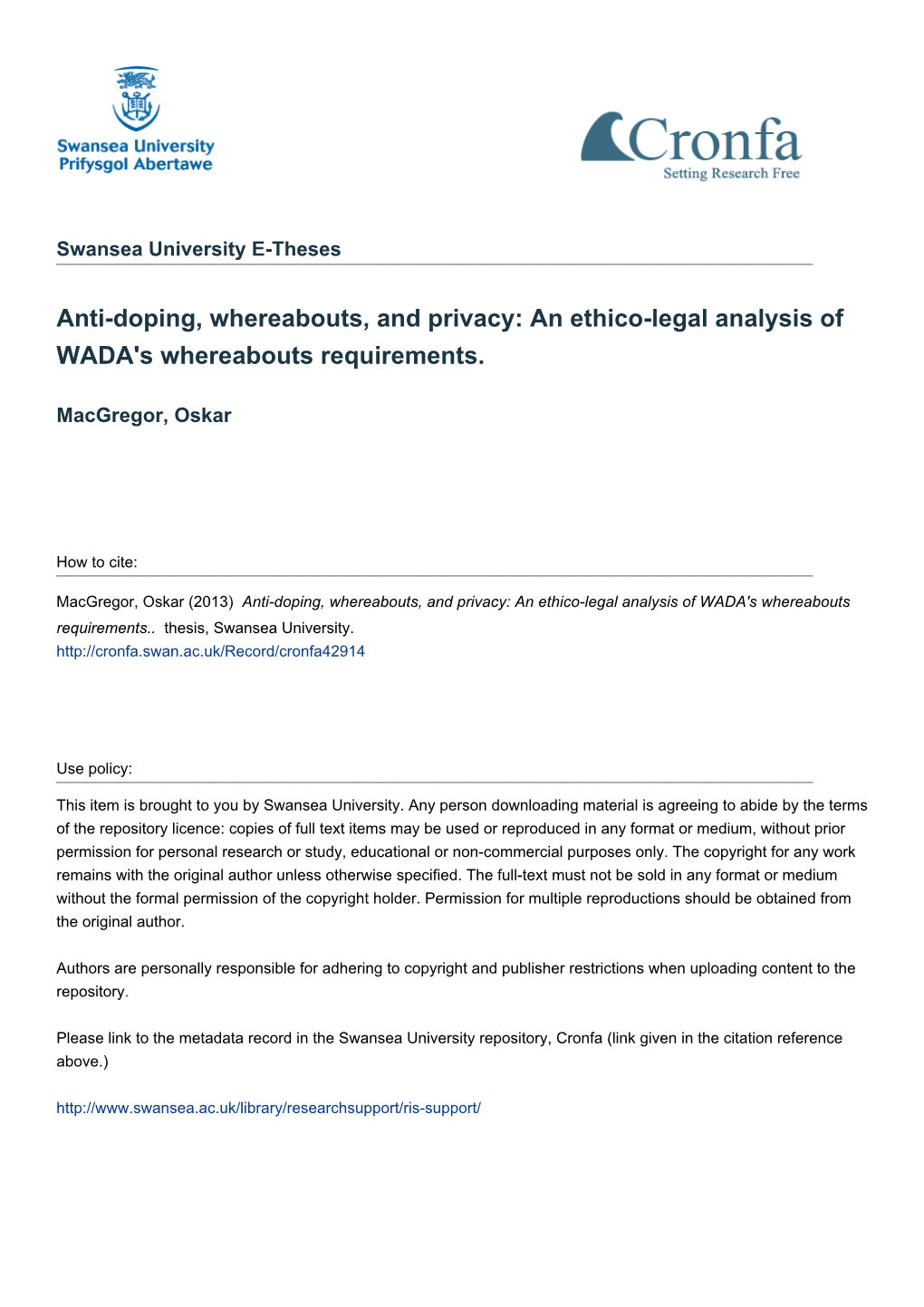 Anti-Doping, Whereabouts, and Privacy: an Ethico-Legal Analysis of WADA's Whereabouts Requirements