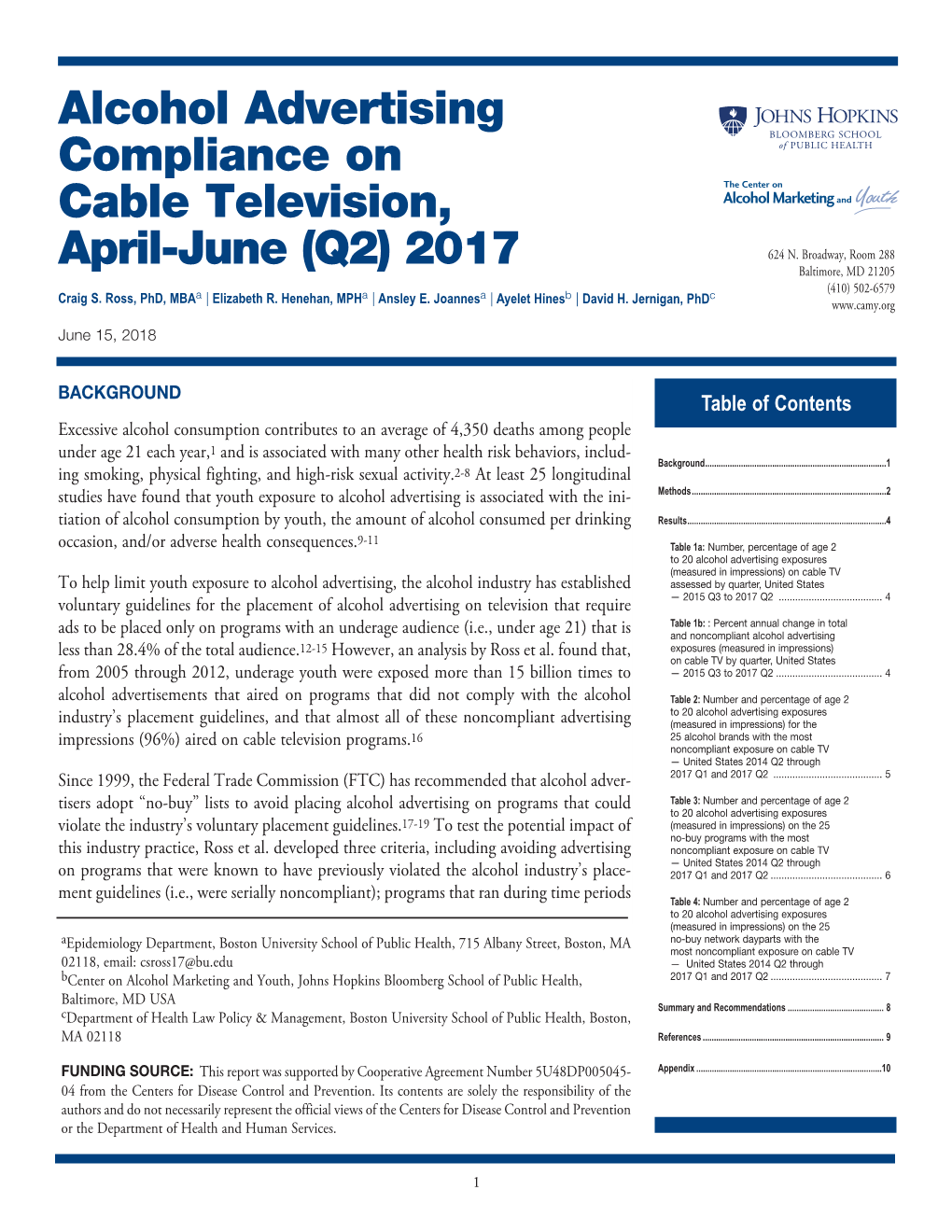 Alcohol Advertising Compliance on Cable Television