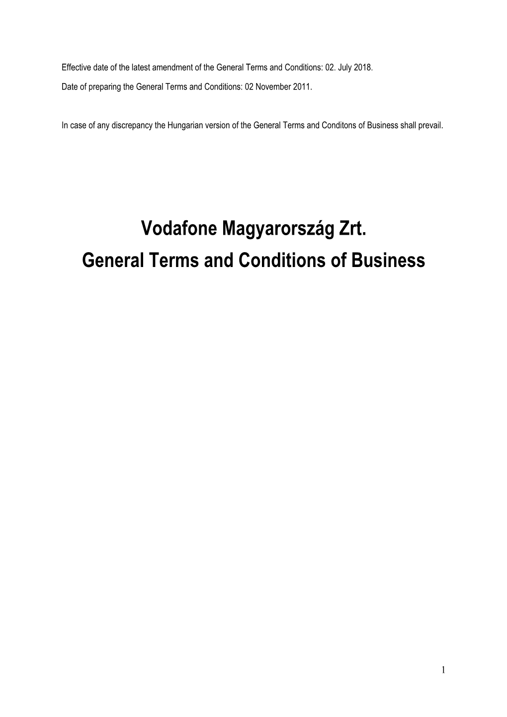 Vodafone Magyarország Zrt. General Terms and Conditions of Business