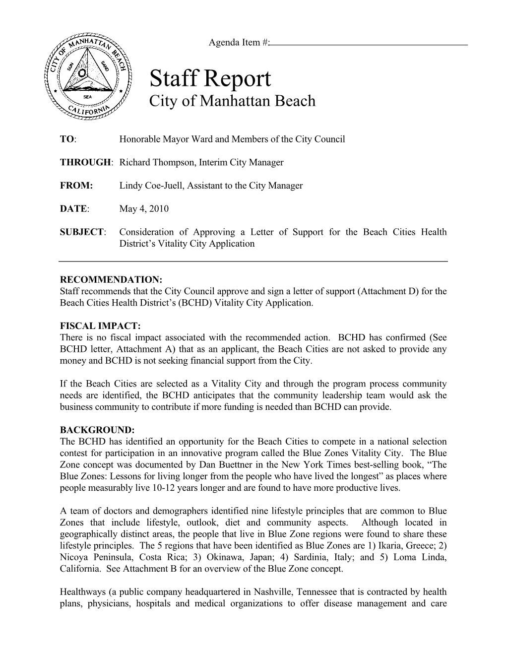 Staff Report City of Manhattan Beach