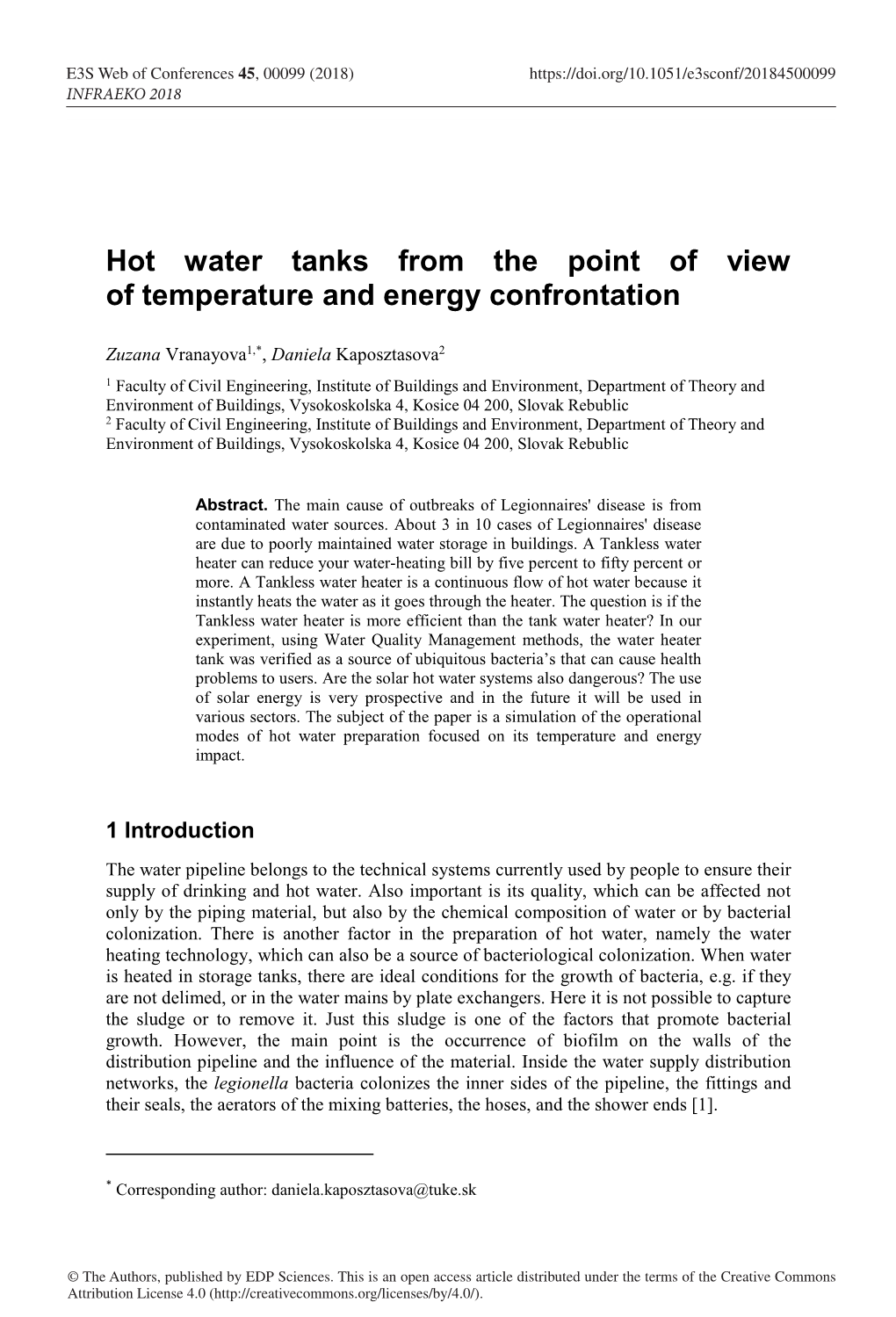 Hot Water Tanks from the Point of View of Temperature and Energy Confrontation