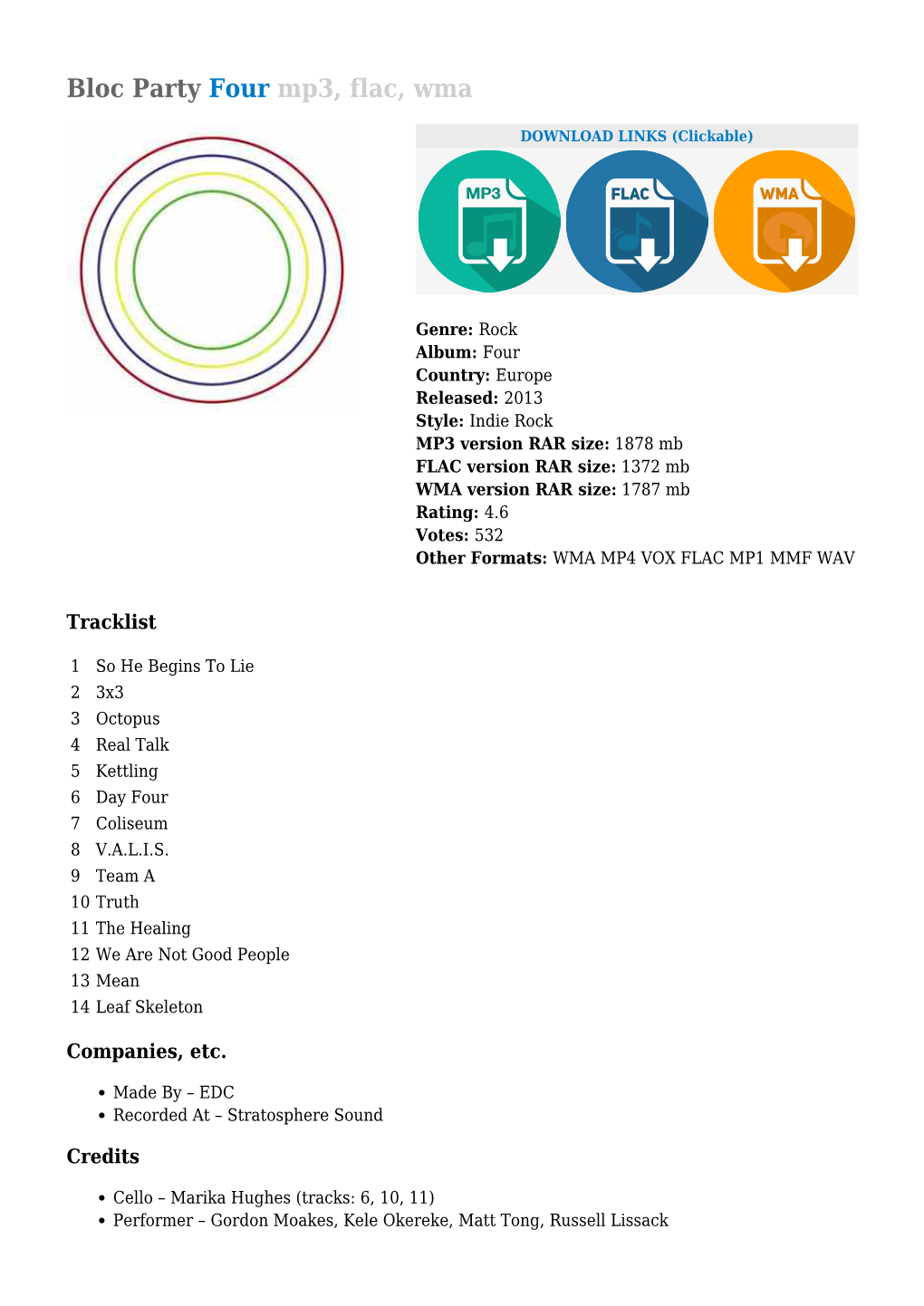 Bloc Party Four Mp3, Flac, Wma