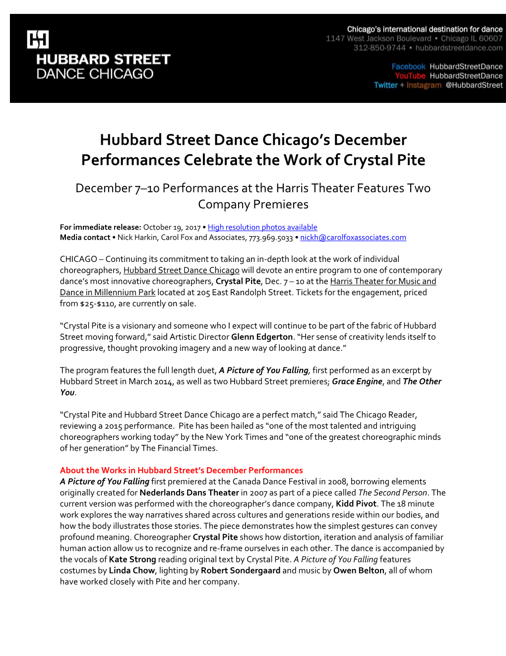 Hubbard Street Dance Chicago's December Performances Celebrate the Work of Crystal Pite