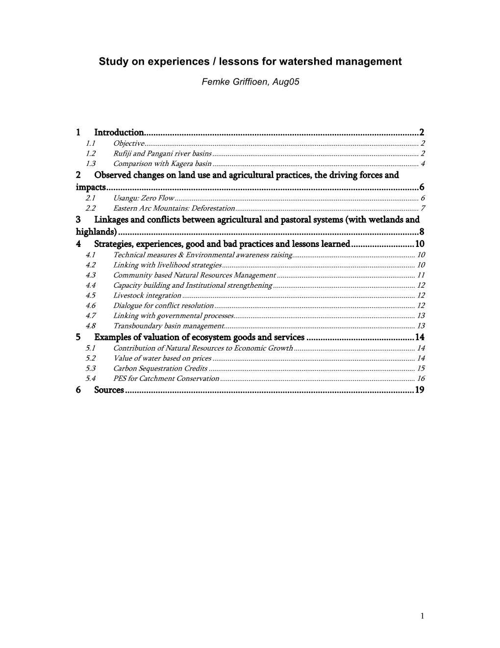 Study on Experiences / Lessons for Watershed Management