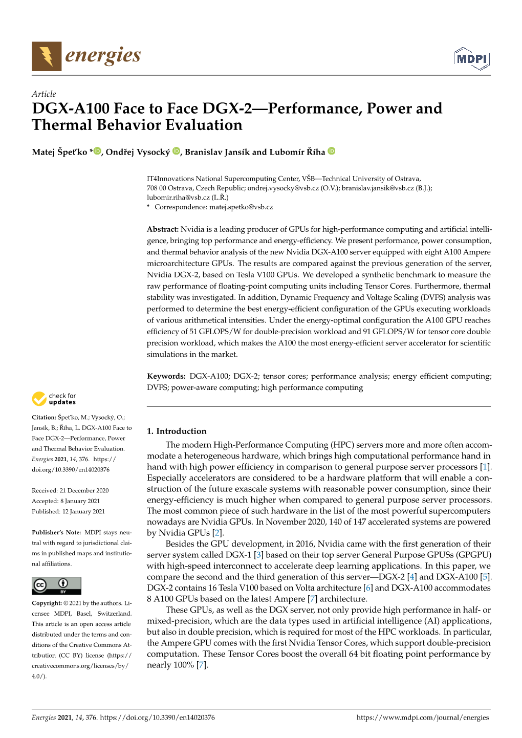 DGX-A100 Face to Face DGX-2—Performance, Power and Thermal Behavior Evaluation