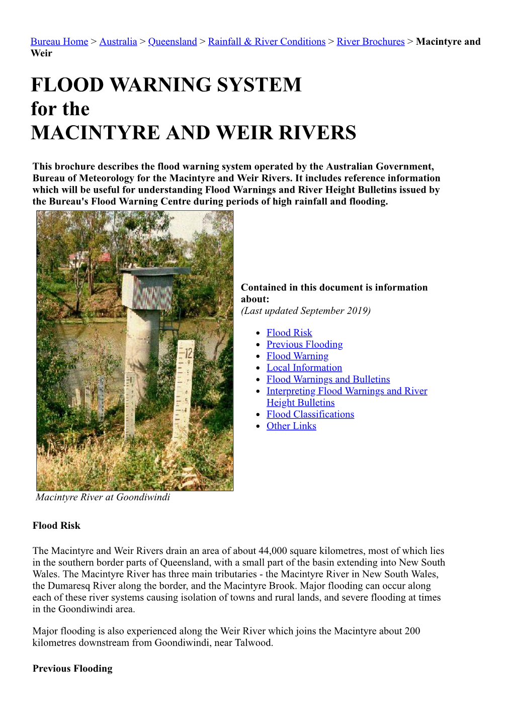 FLOOD WARNING SYSTEM for the MACINTYRE and WEIR RIVERS