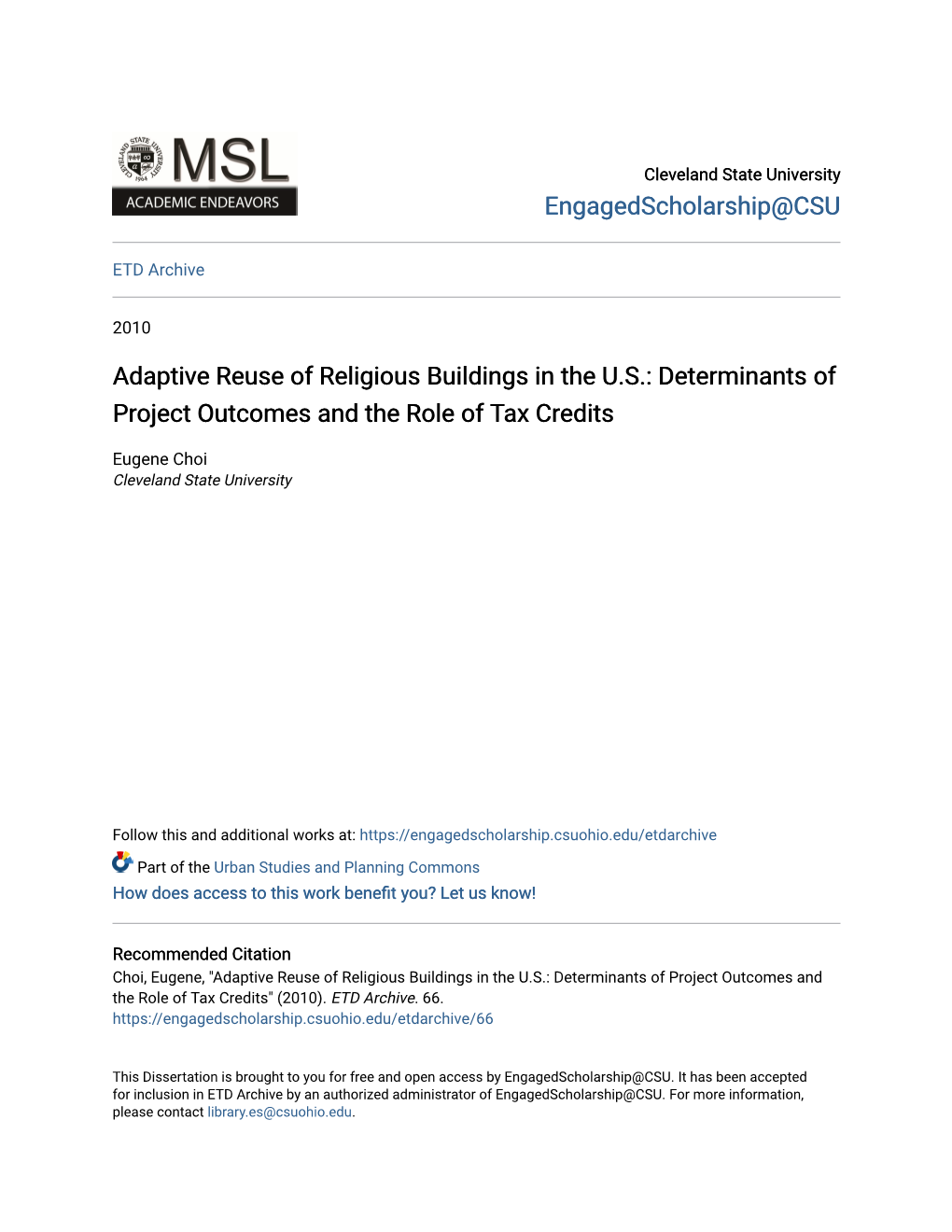 Adaptive Reuse of Religious Buildings in the US