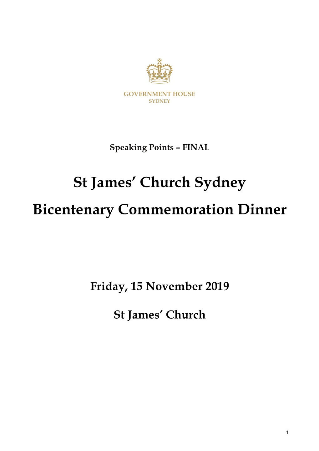 St James' Church Sydney Bicentenary Commemoration Dinner