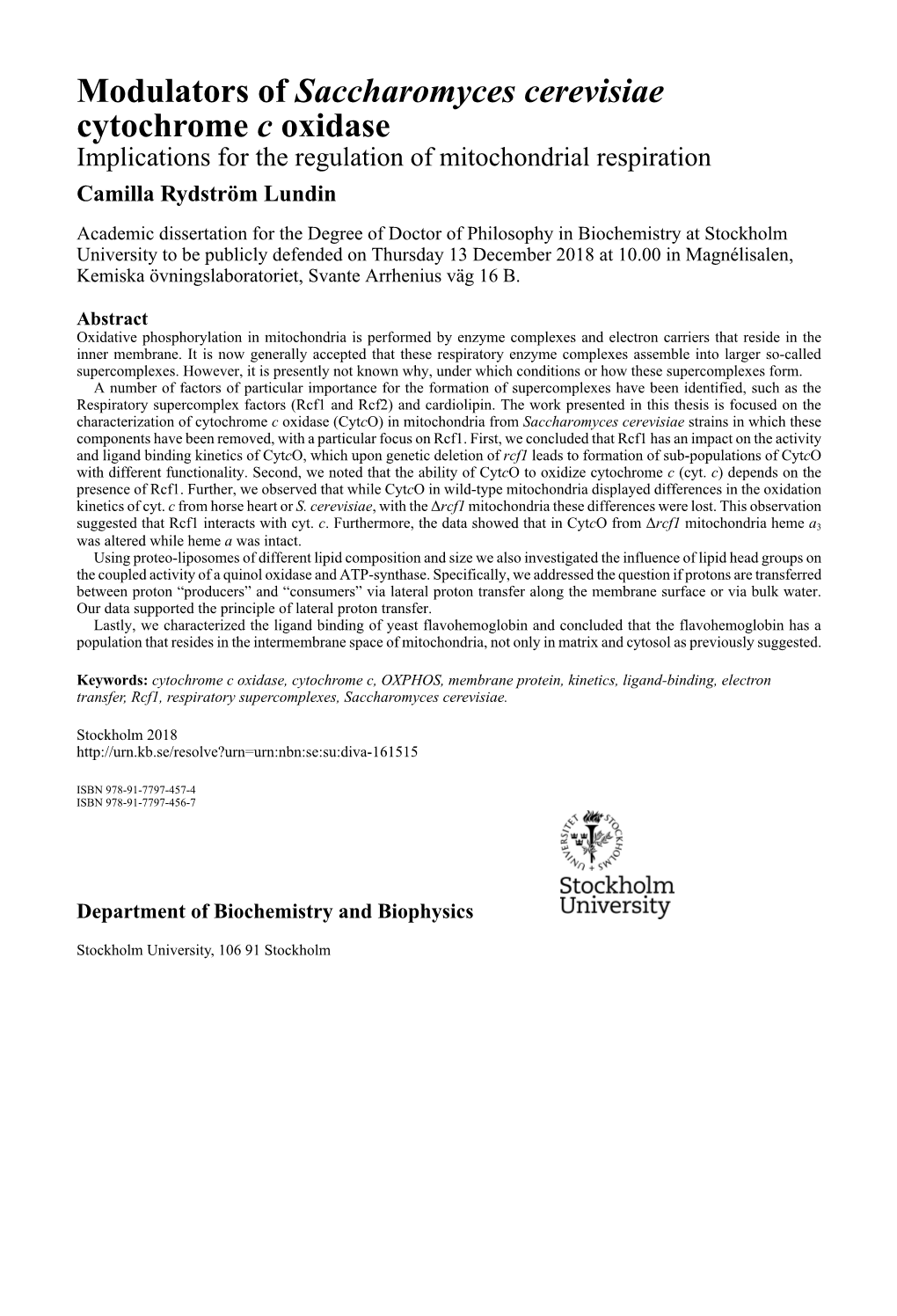 Modulators of Saccharomyces Cerevisiae Cytochrome C Oxidase