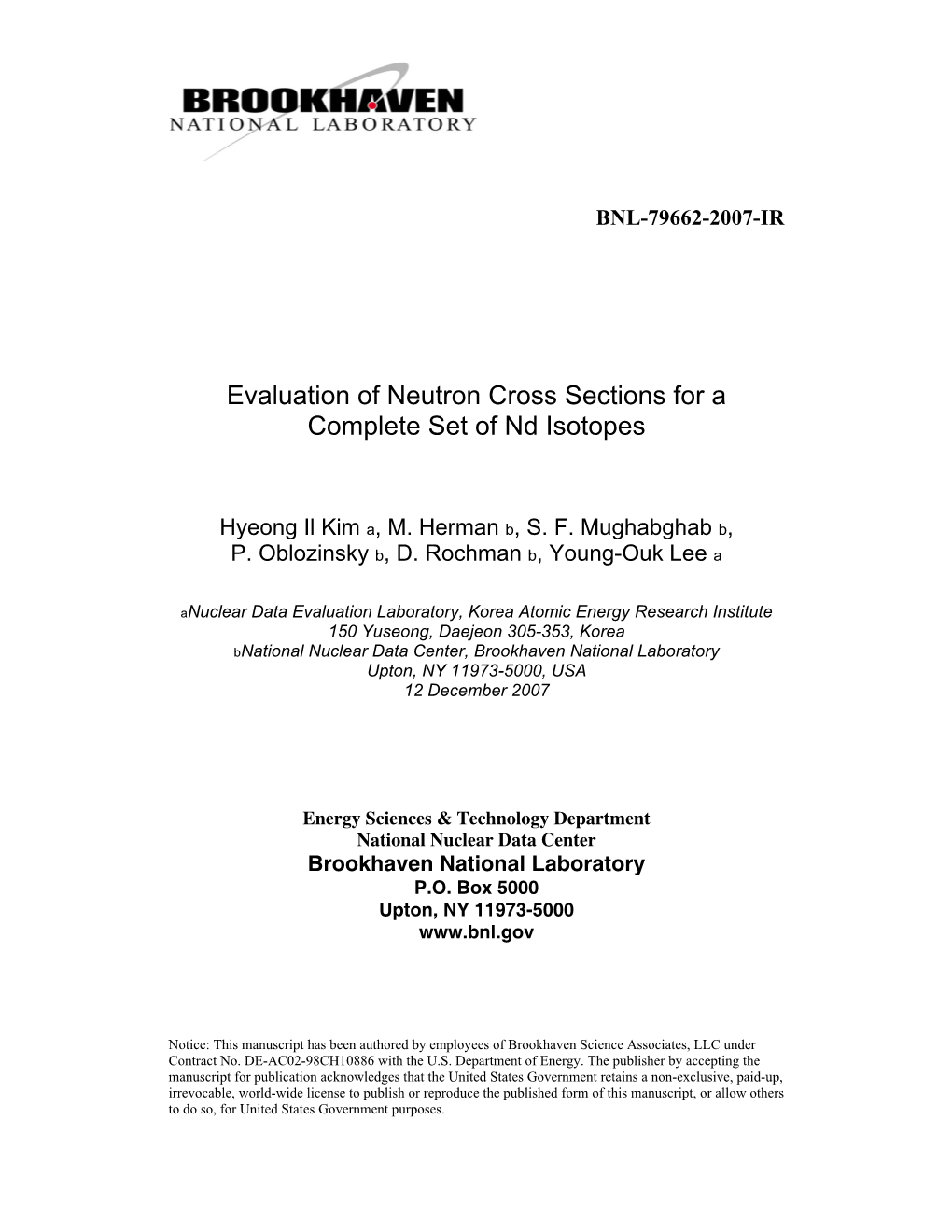 Evaluation of Neutron Cross Sections for a Complete Set of Nd Isotopes