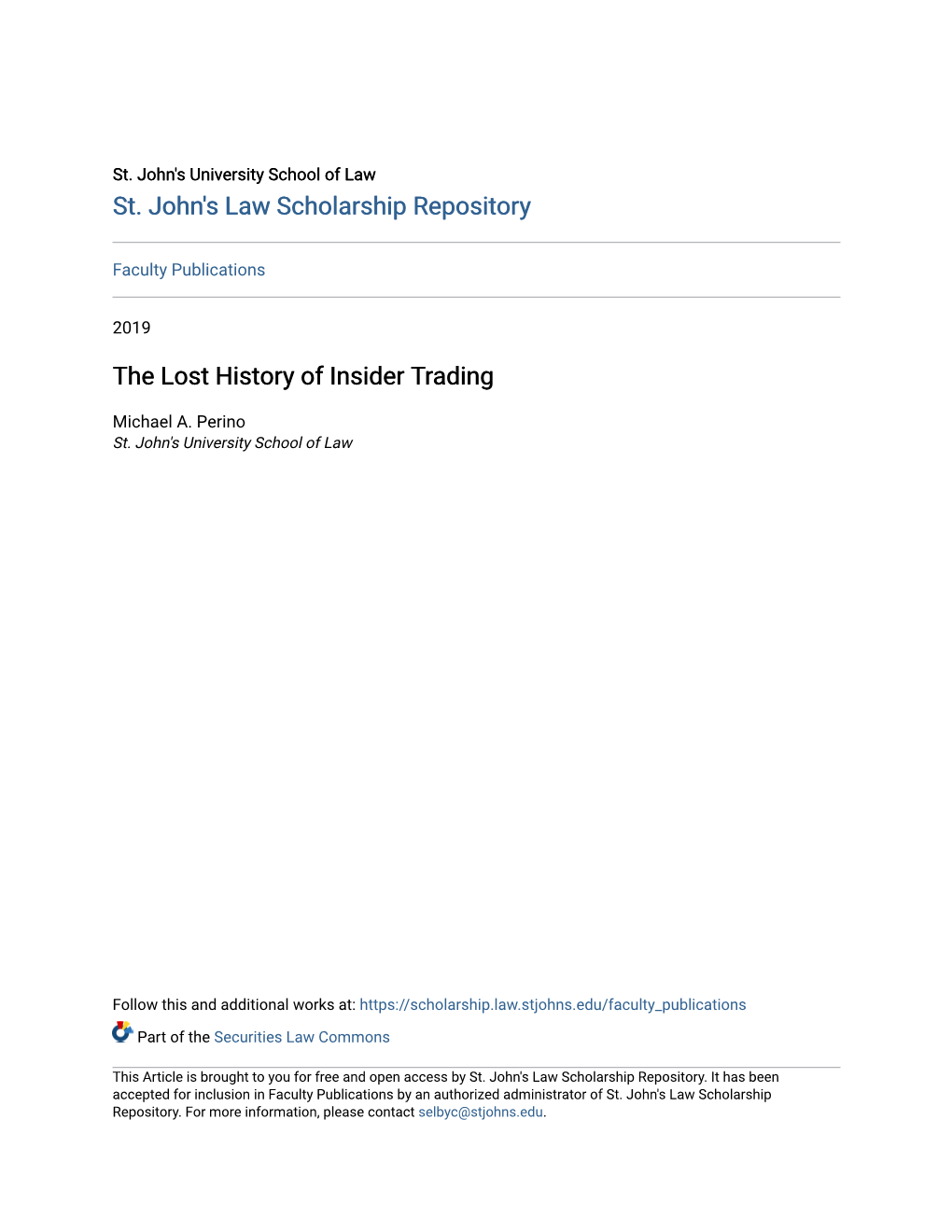 The Lost History of Insider Trading