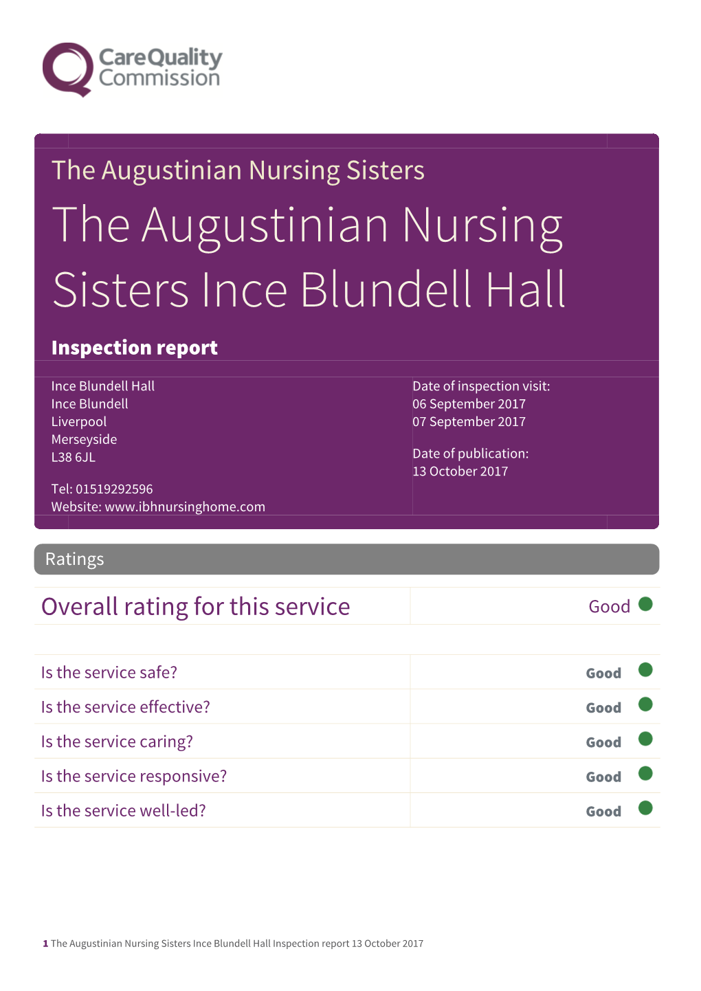 The Augustinian Nursing Sisters Ince Blundell Hall Inspection Report