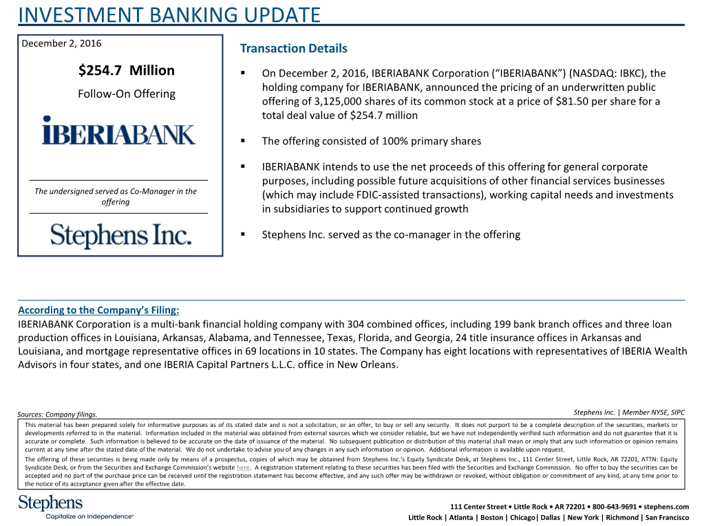Investment Banking Update