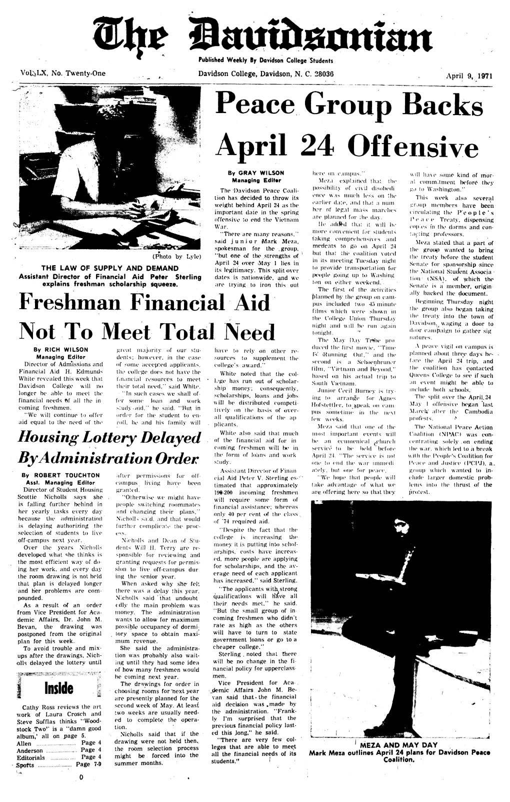 April 9, 1971 Peace Group Backs April 24 Offensive