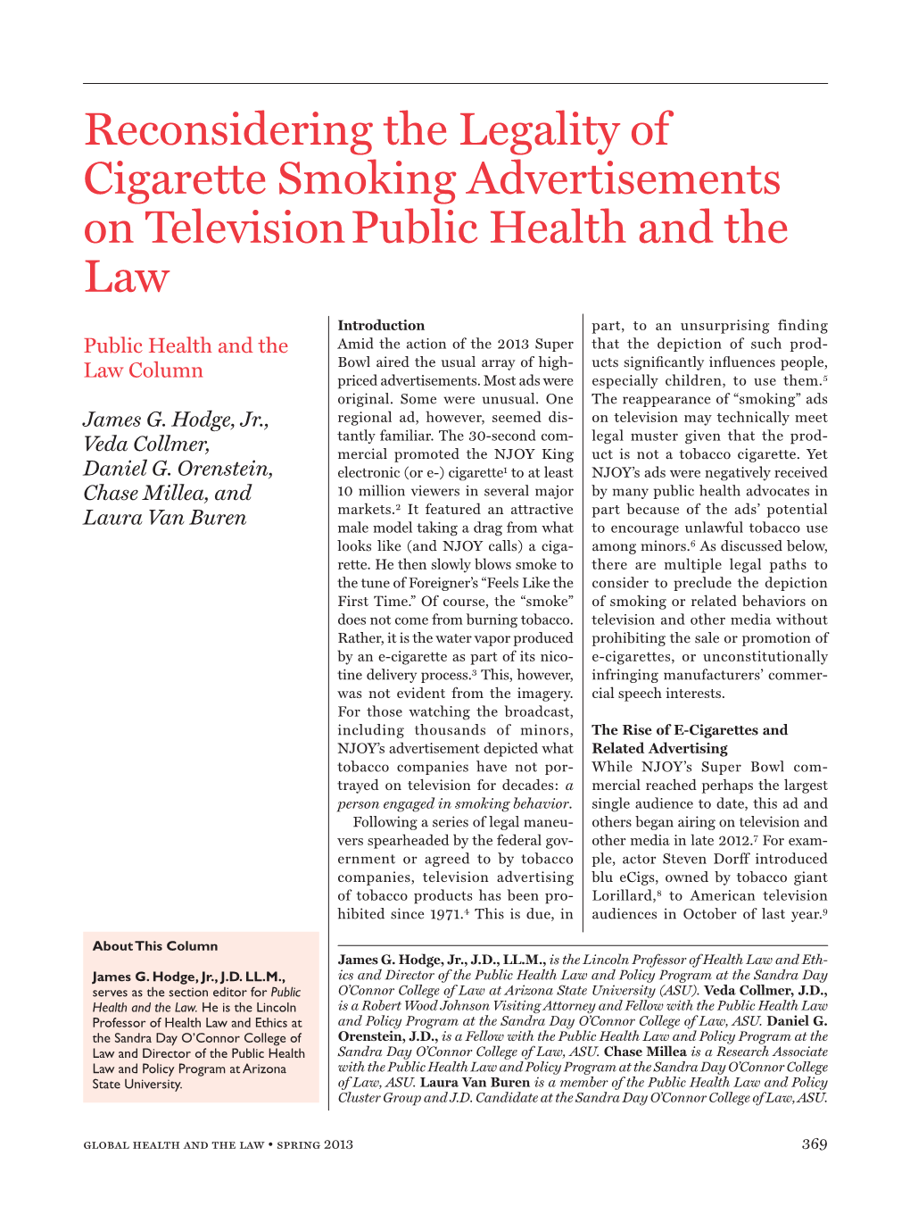 Reconsidering the Legality of Cigarette Smoking Advertisements on Television Public Health and the Law