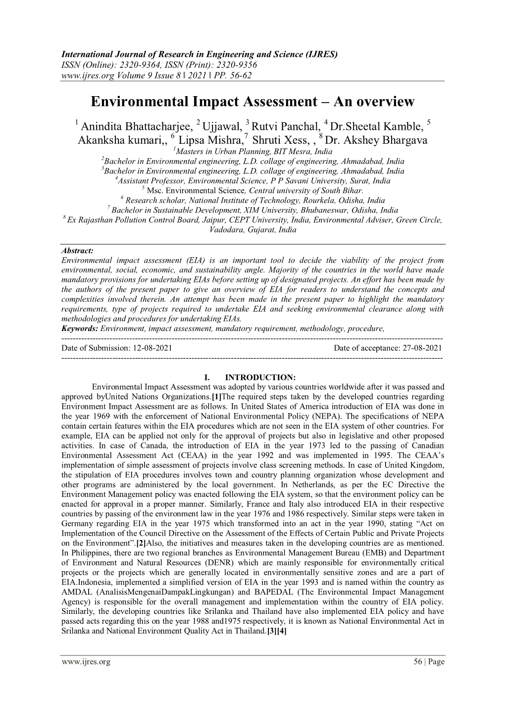 Environmental Impact Assessment – an Overview