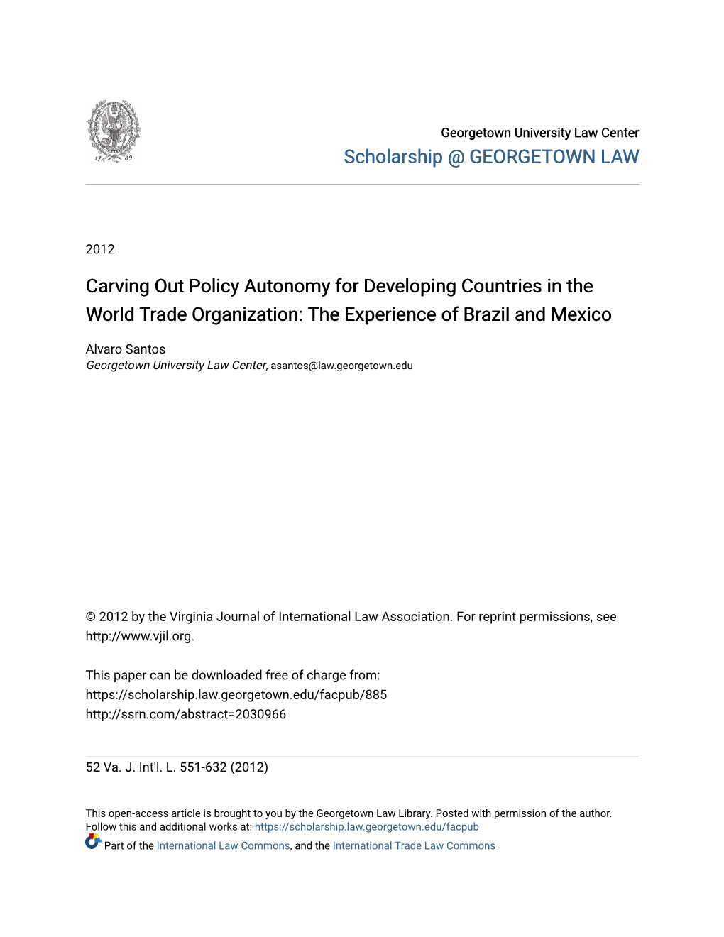 Carving out Policy Autonomy for Developing Countries in the World Trade Organization: the Experience of Brazil and Mexico