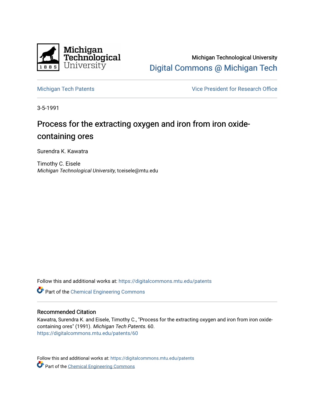 Process for the Extracting Oxygen and Iron from Iron Oxide-Containing Ores