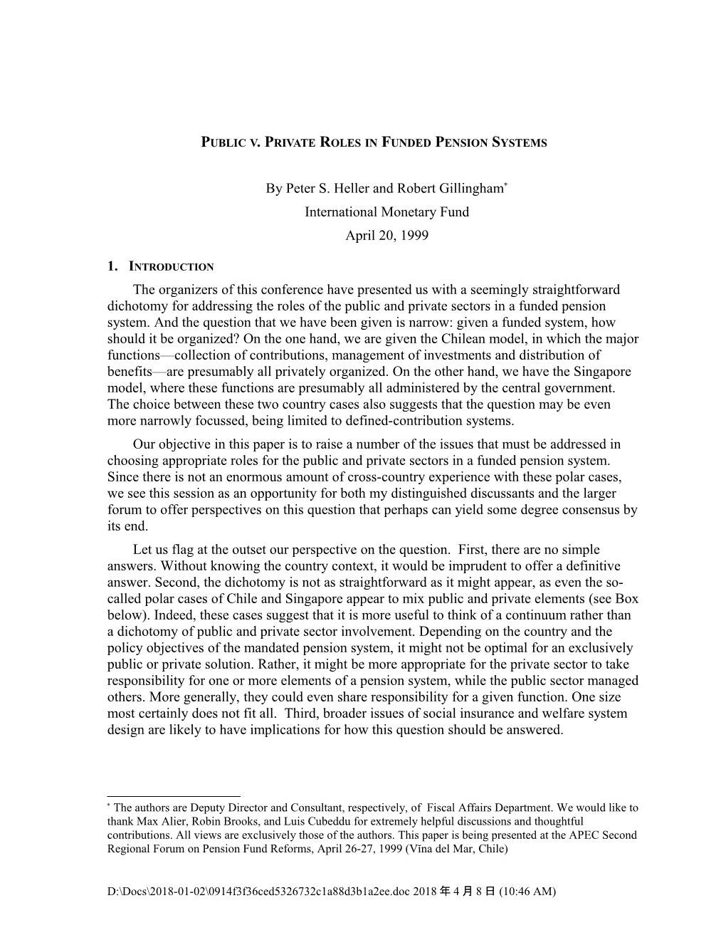 Public V. Private Roles in Funded Pension Systems