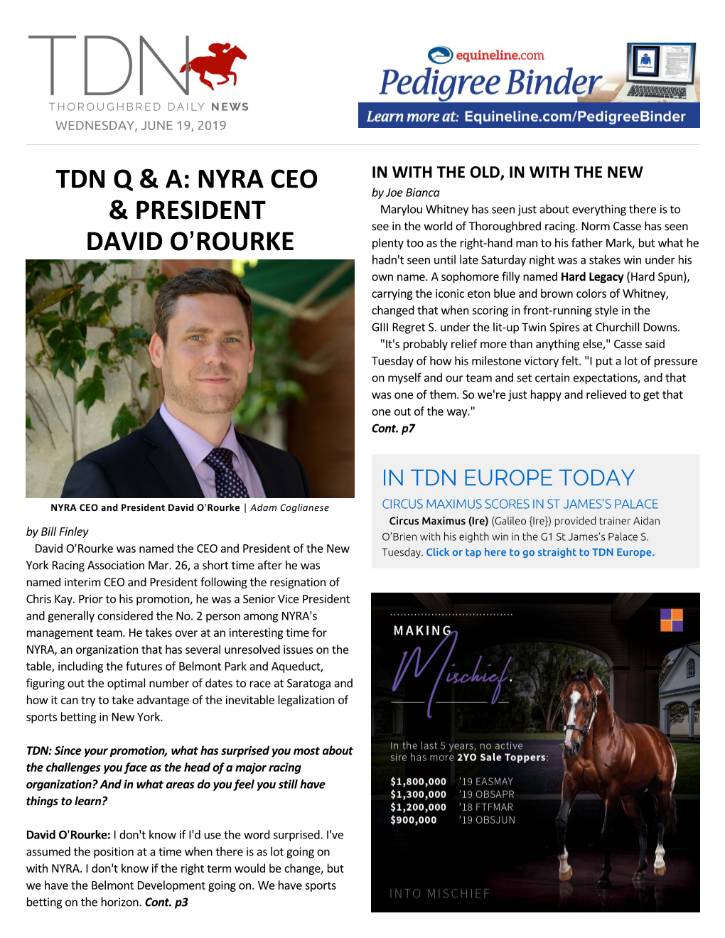 Tdn Q & A: Nyra Ceo & President David O=Rourke