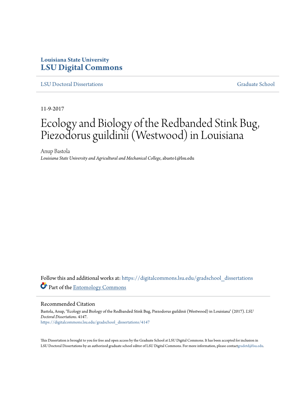 Ecology and Biology of the Redbanded Stink Bug, Piezodorus