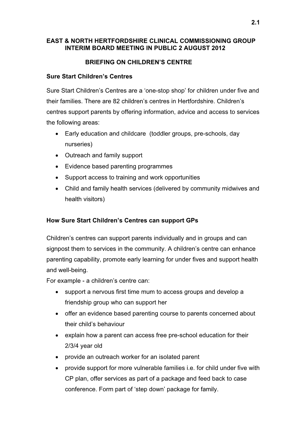 Of Sure Start Children's Centres