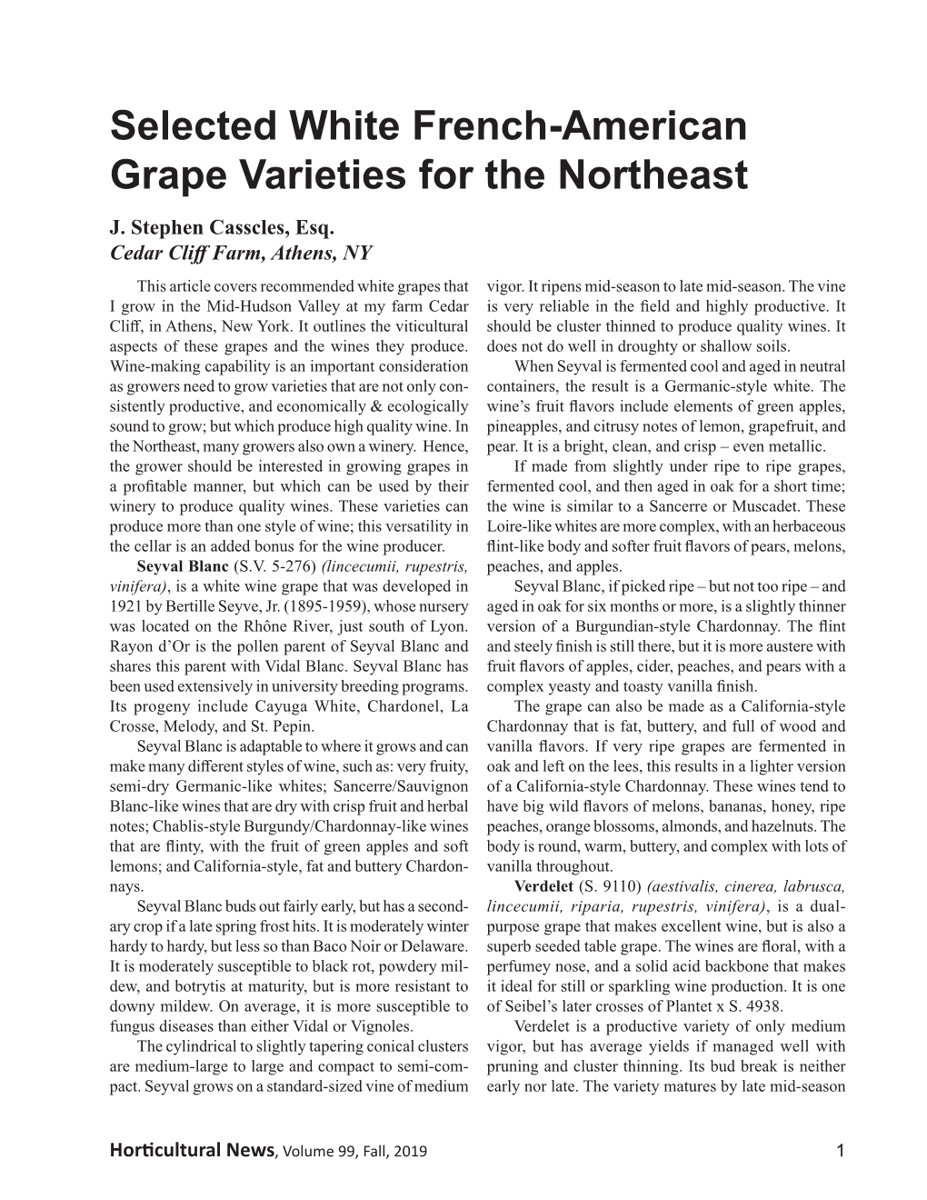 Selected White French-American Grape Varieties for the Northeast