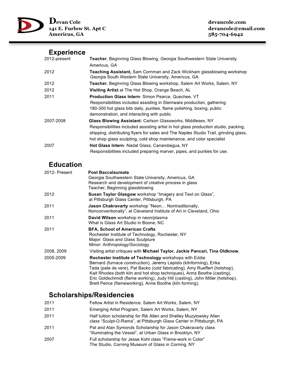 Cole, Devan-Glass Resume