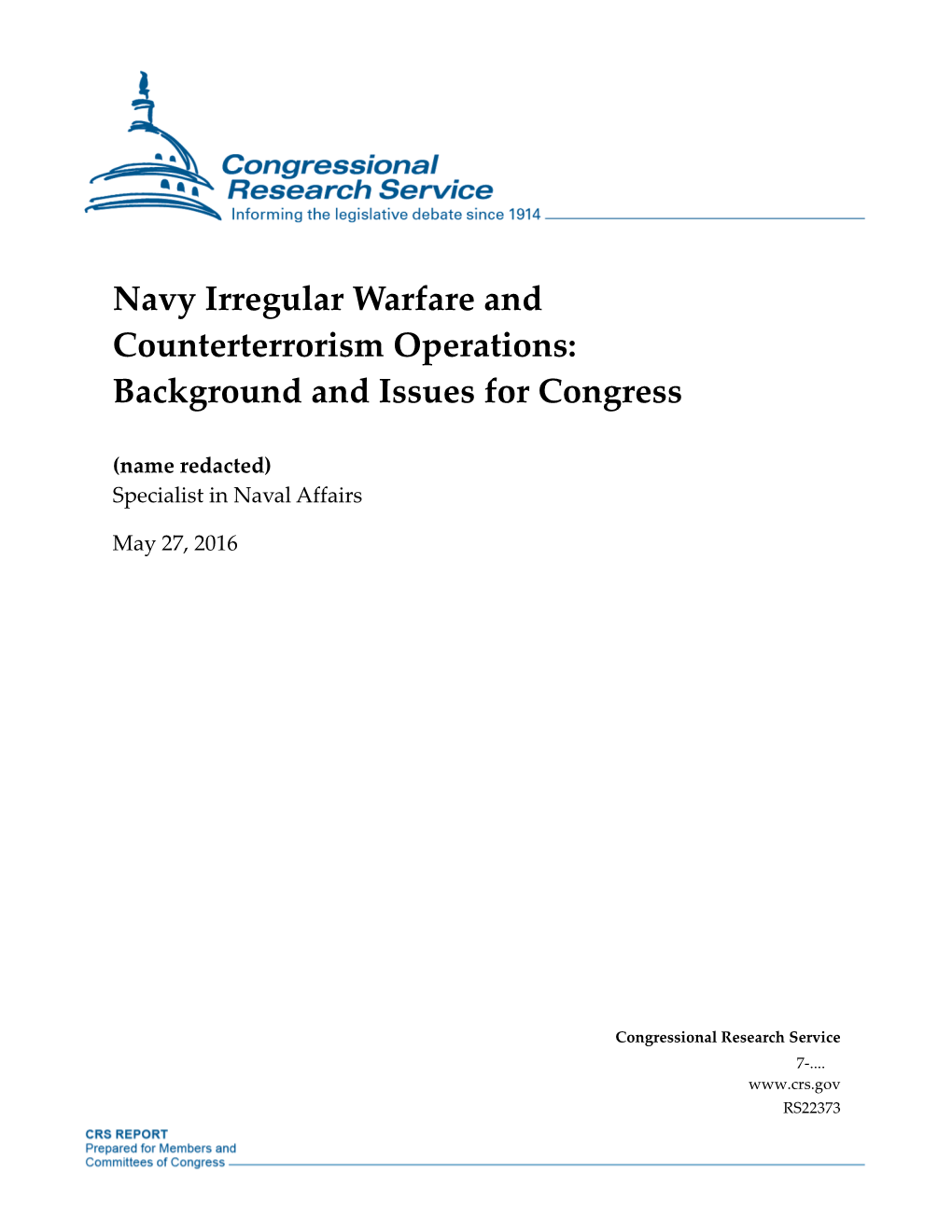 Navy Irregular Warfare and Counterterrorism Operations: Background and Issues for Congress