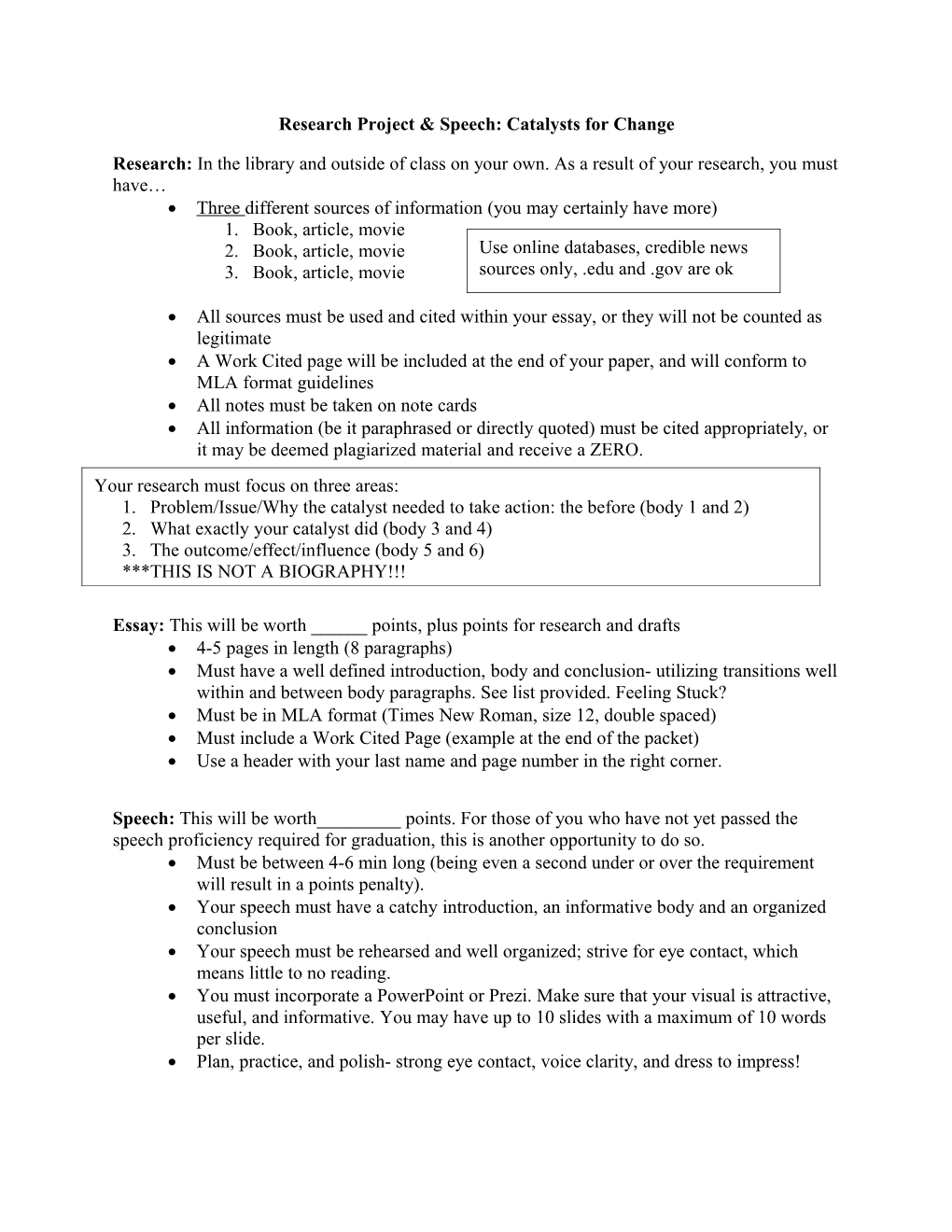 Research Project & Speech: Catalysts for Change