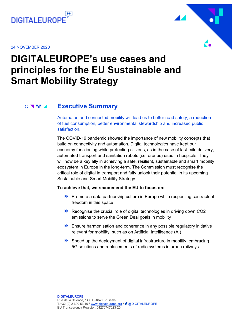 DIGITALEUROPE's Use Cases and Principles for the EU Sustainable