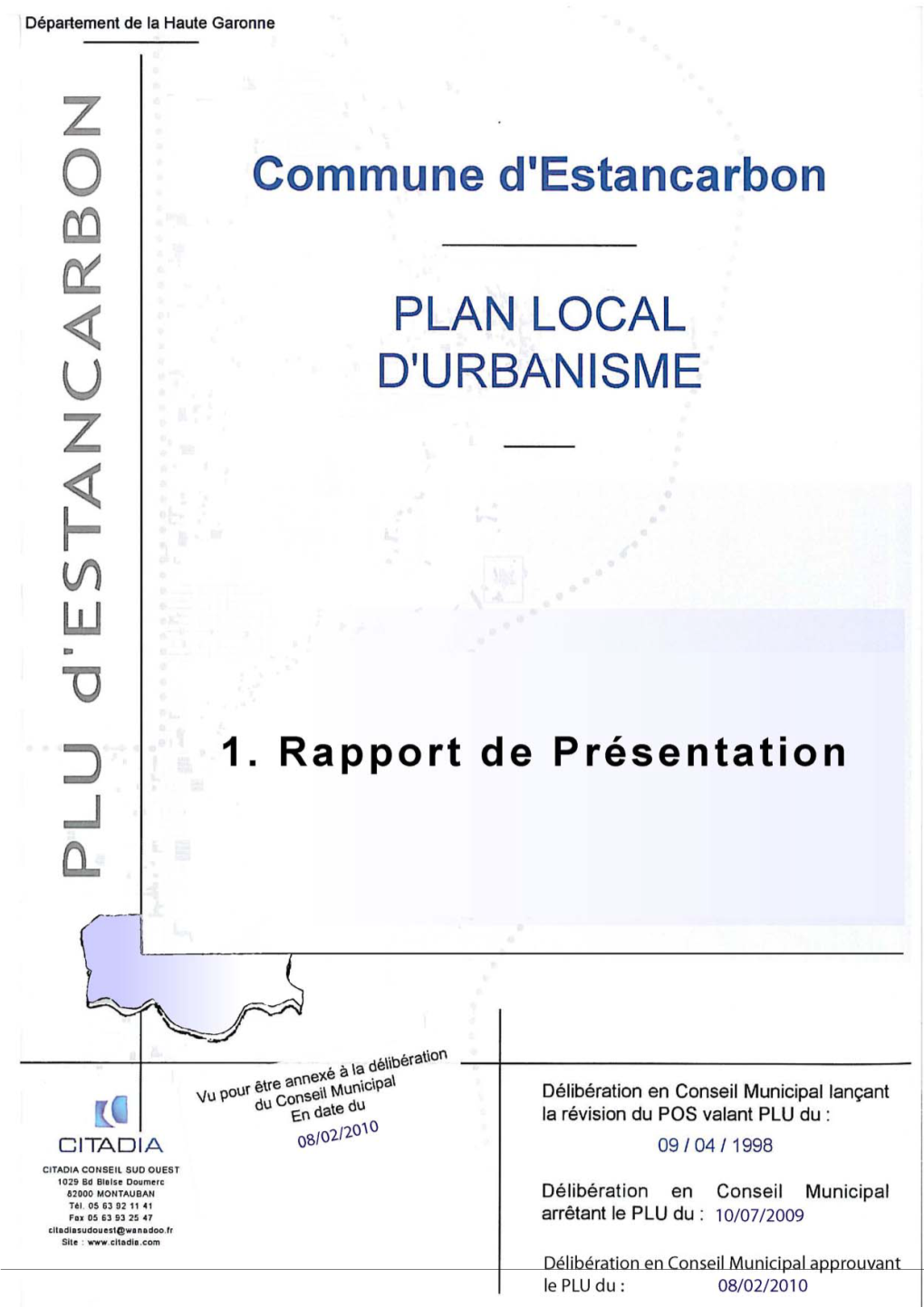 PLU D'estancarbon Rapport De Présentation
